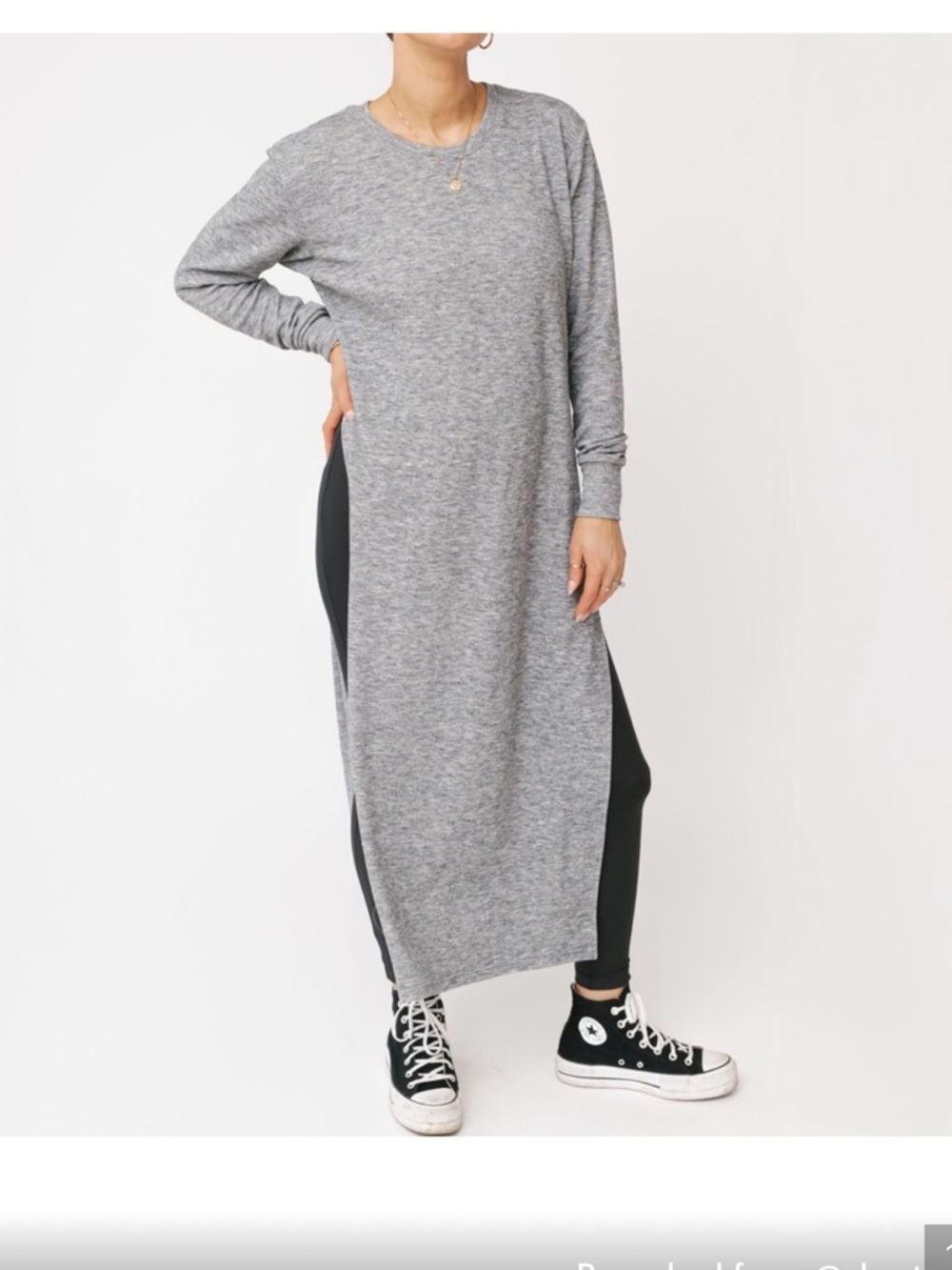 smash + tess Long Gray Side-Slit Sweater Dress m